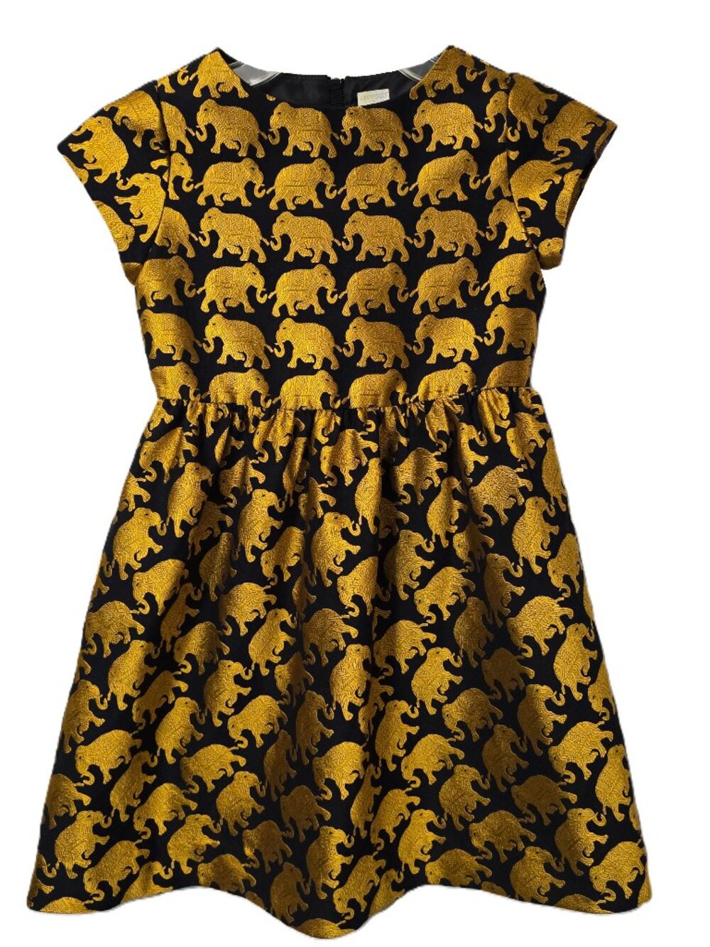 J Crew Crewcuts Holiday Dress 8 Girl Jacquard Brocade Gold Elephant Party School